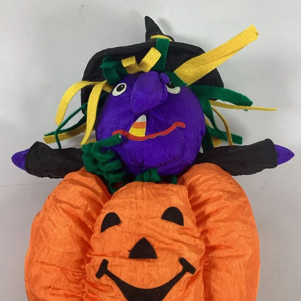 Vtg 1997 International Silver Co Halloween Pumpkin Witch Plush Stuffed Toy Nylon